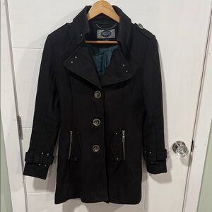 Green with Envy Black Pea Coat with Button Details Size S